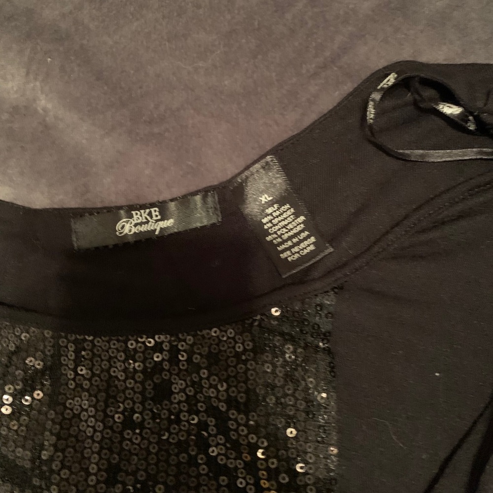 BKE boutique sequin top - black attached overlay
